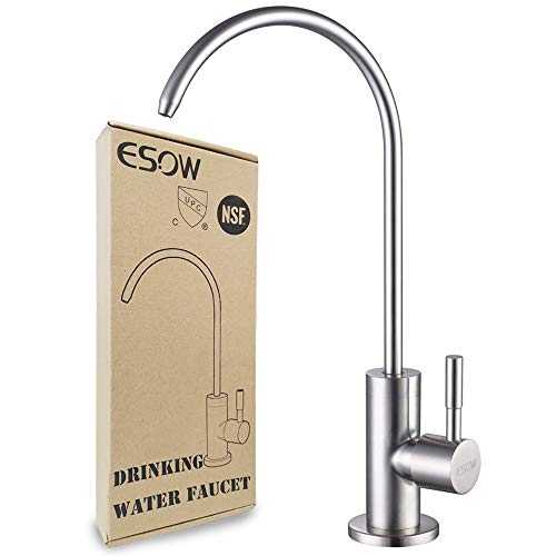 ESOW Kitchen Sink Tap, 100% Lead-Free Drinking Water Filter Kitchen Tap, Fits most Reverse Osmosis Units or Water Filtration System in Non-Air Gap, Stainless Steel 304 Body Brushed Nickel Finish