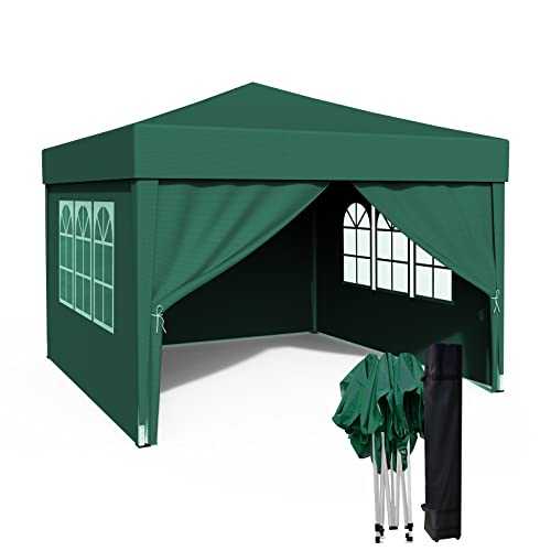 Mondeer Pop Up Gazebo with Sides, 3x3m Anti-UV Waterproof Heavy Duty Steel Frame with 4 Side Walls Carrying Bag for Garden Party Wedding, Green