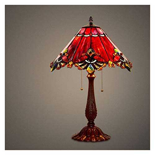 Table Lamp Home Art Deco Stained Glass lamp Bed side Large Vintage Luxury Table Lamps For Bedroom Living Room Office Decoration ( Emitting Color : No Bulb Included , Lampshade Color : Large Size Red )