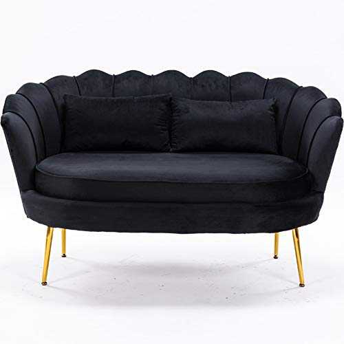 LZWZW 2 Seater Sofa Living Room Velvet Loveseat Couch with Metal Leg Lounge Sofa Chair (Black 2 seat sofa)
