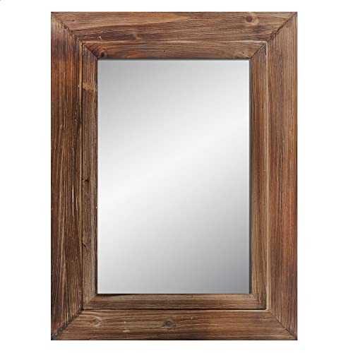 Barnyard Designs 61cm x 81.5cm Decorative Torched Wood Frame Wall Mirror, Large Rustic Farmhouse Mirror Decor, Vertical or Horizontal Hanging, For Bathroom Vanity, Living Room or Bedroom, Brown
