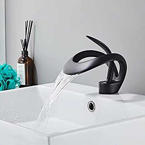 Waterfall Bathroom Counter Top Taps Bath Basin Mixer Tap Mono Brass Faucet,Black,Low
