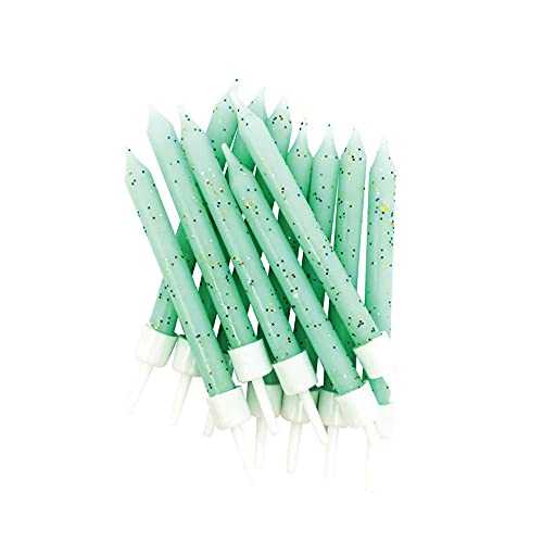 Anniversary House Pack of 12 Light Mint Green Glitter Birthday Candles with Holders, 7.5 Centimeters, Celebration Cake Decoration, AHC219