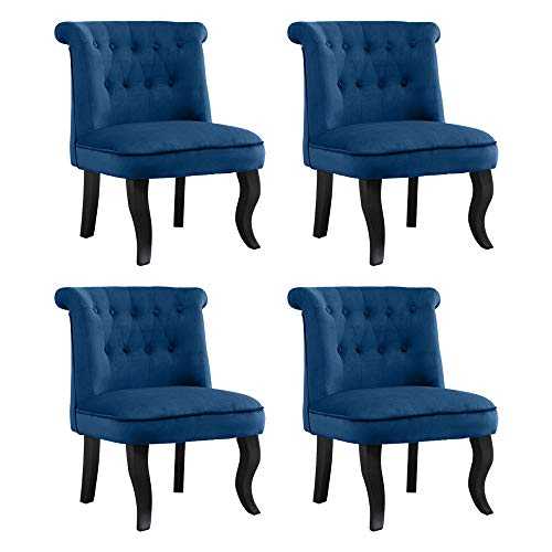 Ansley&HosHo Armless Dining Chairs Set of 4 Blue Velvet Upholstered Seat with Black Wood Legs, Wingback Kitchen Chairs Studded with Button Living Room Side Chairs Occasional Chairs for Lounge Bedroom