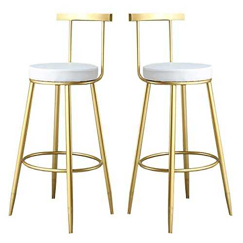 LOUFOU Kitchen Barstool Dining Chair Pub Stools Footrest White PU Cushion Seat Counter Height Bar stool for for Bar, Kitchen, Home, Café - Set of 2