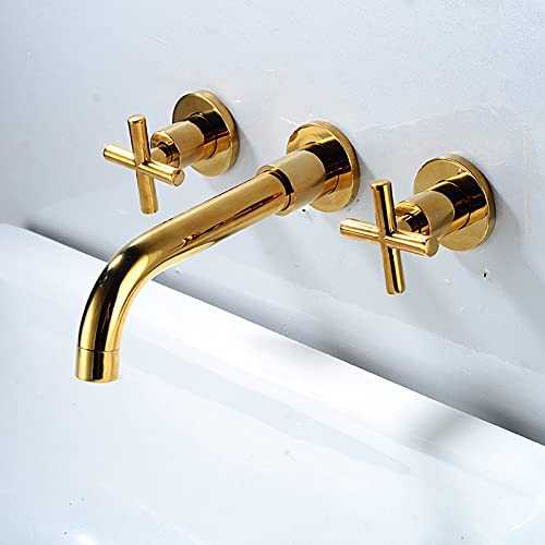 Copper Concealed, Bathroom Sink Taps, Mixer, Double Lever, Wall Mounted Bath taps, Three Holes, Basin taps hot and Cold, Basin Mixer taps Bathroom, Gold_Siamese