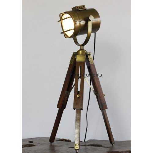Thor Instruments.Co Antique Brass Spot Light Retro Searchlight with Tripod Stand Spotlight Table Lamp Gold