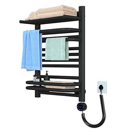FFYN Wall-Mounted Heated Towel Rail Bathroom Radiator Chrome Electric Towel Warmer Anthracite Thermostatic Perfect for Towels Laundry Airer Rack Clothes,Black-640mm*500mm