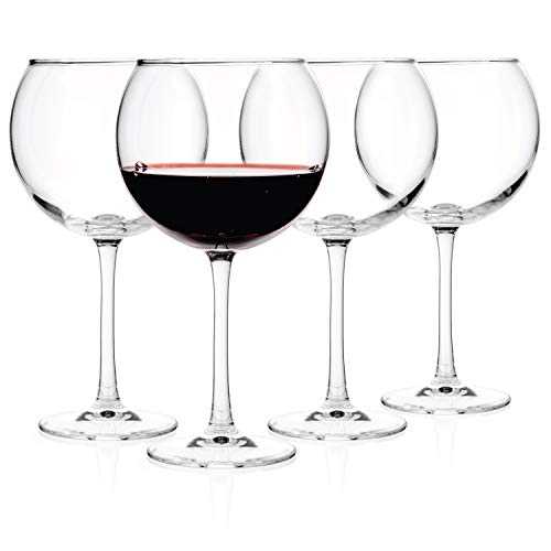 Luxbe - Crystal Wine Balloon Glasses 600ml, Set of 4 - Large Handcrafted Red White Wines Glass - Lead Free Crystal Glass - Professional Wine Tasting - Burgundy - Pinot Noir - Bordeaux