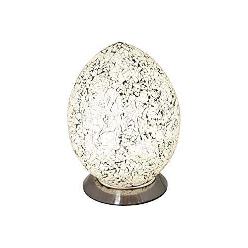 Stylish Glass Mosaic, Egg Shaped Table Lamp - Silver / White