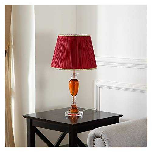 YUHUAWF Bedside Lamp Luxury Red Crystal Table Lamp Modern Bedside Lamp Red Fabric Drum Shade for Bedroom Bedside Nightstand Office Dimmable
