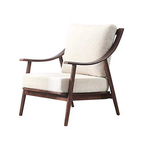 YIDTO Retro Linen Fabric Tub Chair Sturdy Durable Simple Sofa Chair in Solid Wood Recliner Vintage Armchair Seat Accent Chair for Bedroom Dining Living Room Office (Color : Walnut white)