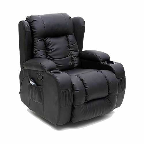 Luxury Life Caesar Armchair 10 In 1 Massage and Heat Leather Recliner Chair Massage Swivel Heated (Black)