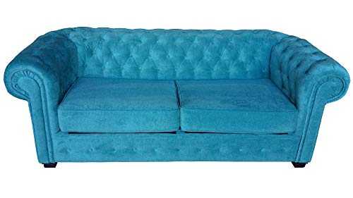 Chesterfield Style Sofa bed Venus 3 Seater 2 Seater Fabric Turquoise Settee (2seater, Ocean)