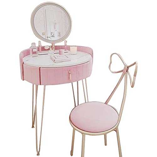 CARME Pastel Paradise Velvet Dressing Table with LED Touch Sensor Mirror in Flamingo Pink