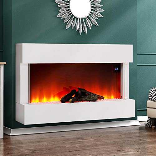 WIFI Electric Fire Wall Mounted Insert Electric Fireplace 36inch LED Electric Fire Suites With with Flame Effect,Pebbles Loge Set for Christmas Decorations