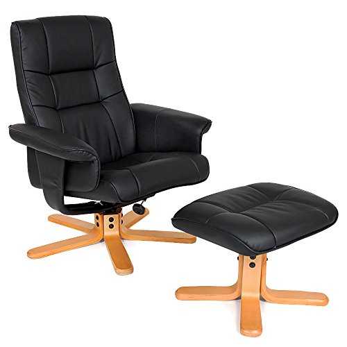 TecTake Faux Leather TV Armchair Recliner with Footstool Relaxer Chair with Wooden Feet