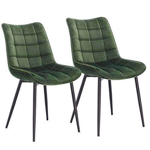WOLTU Dining Chairs Set of 2 pcs Kitchen Counter Chairs Lounge Leisure Living Room Corner Chairs Dark Green Velvet Reception Chairs with Backrest and Padded Seat