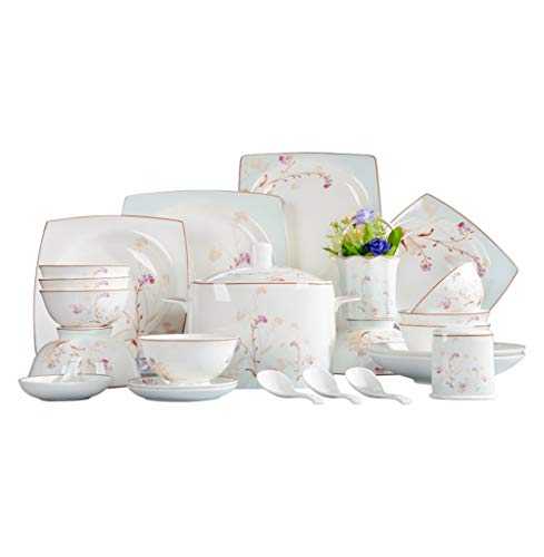 ASYCAN 50pcs Porcelain Dinnerware Set Premium Bone China W/Gold Rims, Dinner Plates, Soup Plates, Salad Plates, Tea Cups And Saucers, Set For 10 (Color : 50pcs)