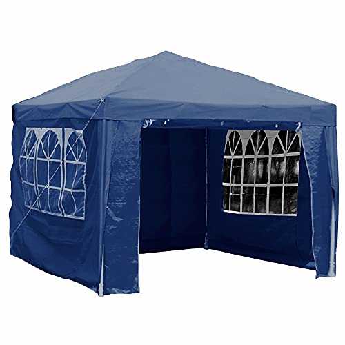 Garden Vida Gazebo With Side Panels 3x3m Marquee Zip Up Party Tent Outdoor Garden Canopy Water-Resistant With Wind Bar Blue