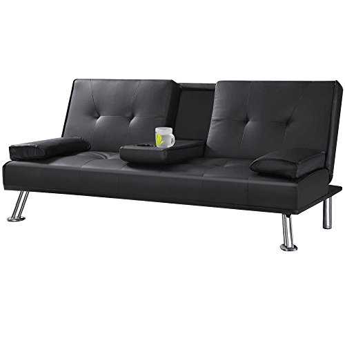 tinkertonk Cheap Faux Leather TV Cinema Sofa Bed on Chrome Legs with Pull Down Drinks Holder Sofa Beds (Brown)