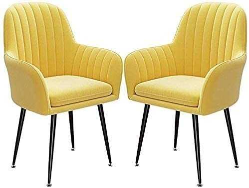 Upscale Dining Chairs Armchairs Modern Dining Chairs Set Sofa Chair, High-Back Armchair Metal Legs Kitchen Chairs with Backrest and Padded Seat (Color : Yellow, Size : 2pcs)