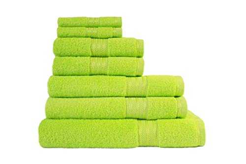 Restmor Ltd Supreme 7 Piece Towel Set 500GSM Egyptian Cotton Contains 2 Face cloth flannells, 2 Hand Towels, 2 Bath Towels 1 Large Bath Sheet Neon Green (lime)