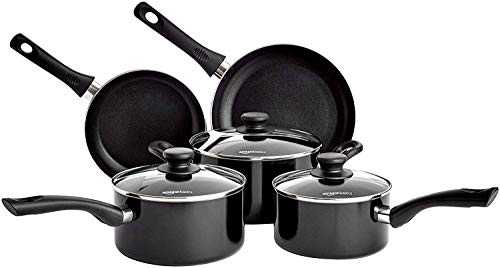 Amazon Basics 5-Piece Non Stick Induction Cookware Set, Including Frying Pan, Saucepan and Casserole with Lids, Black