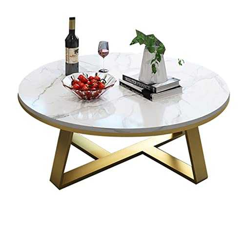 shelf NAN Industrial City Round Coffee Table,metal Legs And Marble Top,Suitable For Living Room Or Home Office,black/gold Legs，2 Size Options(Size:40x50cm,Color:GOLD)