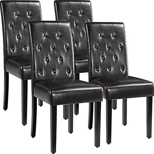Yaheetech 4pcs Modern Brown Dining Chairs Kitchen Chairs PVC Leather with Solid Wooden Legs Button Tufted Backrest for Dining Room Cafe Furniture