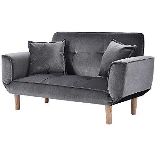 Small Modern and Simple Gray Sofa Linen Fabric with Grab, Living Room 2 Seat Sofa Couch Settee Recliner Sleeper, Bed Leg Height: 16cm,Sofa size: 125x61x70cm (WxDxH)