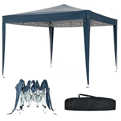 CAMORSA 3 x 3m Pop Up Gazebo, Portable Gazebo Canopy Anti-UV Waterproof Heavy Duty, Outdoor Party Tent Garden Gazebo with Carrying Bag for Garden Party Wedding, Blue