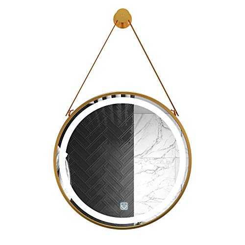 Bathroom mirror Wrought iron lamp mirror wash basin hanging mirror round wall-mounted smart mirror 50 * 50/60 * 60/70 * 70/80 * 80cm gold/black single touch two-color light lamp mirror