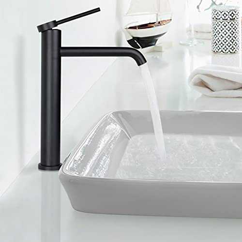 PHASAT Tall Black Basin Tap High Rise Bathroom Faucet Round Mono Mixer Basin Tap Matt Black PTMP01B