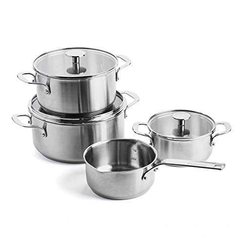 KitchenAid Cookware Set, Stainless Steel Casseroles Set with Lids, 16/20/24 cm + Saucepan with 2 Spots 16 cm/1.5 Litres, 7 pcs