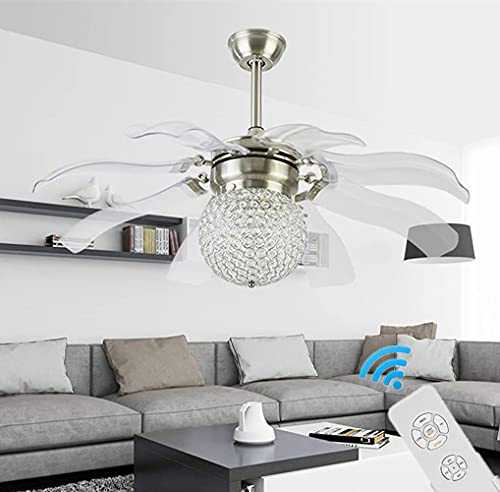 YLJYJ 42" Crystal Ceiling Fan with Light， Modern Retractable LED Chandelier with Silent Motor Remote Control 3ceiling lights