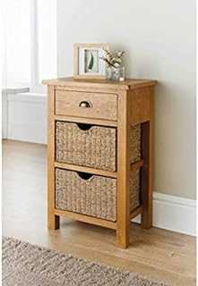 HDmirrorR Florsol wiltshire Oak Small Console Table with two seagrass storage baskets.