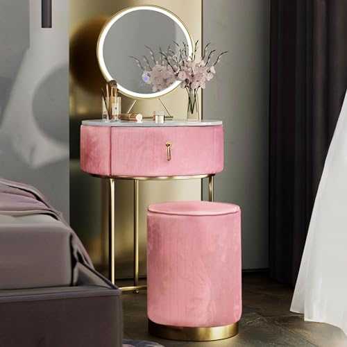 CARME Ibiza Bohemia Velvet Dressing Table with LED Touch Sensor Mirror in Ballerina Pink