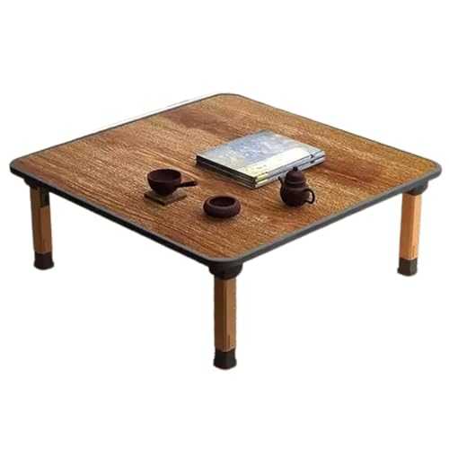 WIKLMOTH Japanese Wooden Folding Tea Coffee Tables, Square Floor Adjustable Low Table for Tatami Sitting On The Floor, Foldable Laptop Kotatsu Dining Table Meditation Bay Window Table (Brown, 60*60cm)