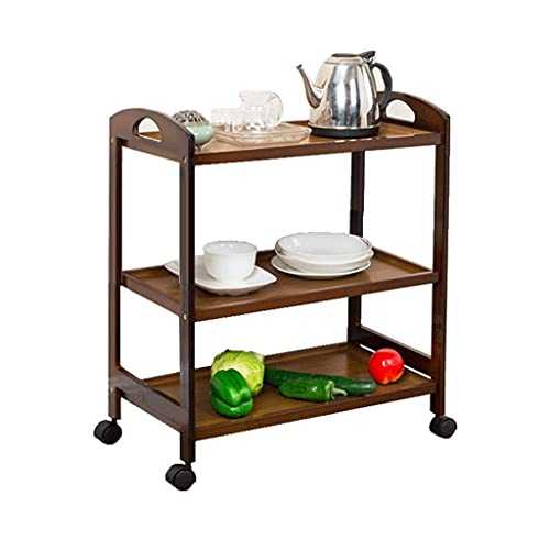 GAXQFEI Foyer Rack 3-Tier Kitchen Utility Cart, Multipurpose Wooden Shelves with Wheels and Handles for Tea Shops Reception Room Balcony for Storage,B,33 * 60 * 73Cm