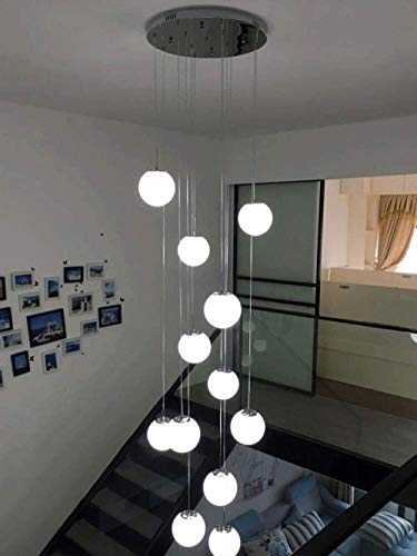 KBEST 15 glass balls Staircase chandelier modern pendant lights for villa chandelier duplex staircase long chandelier LED, 50x300cm large size