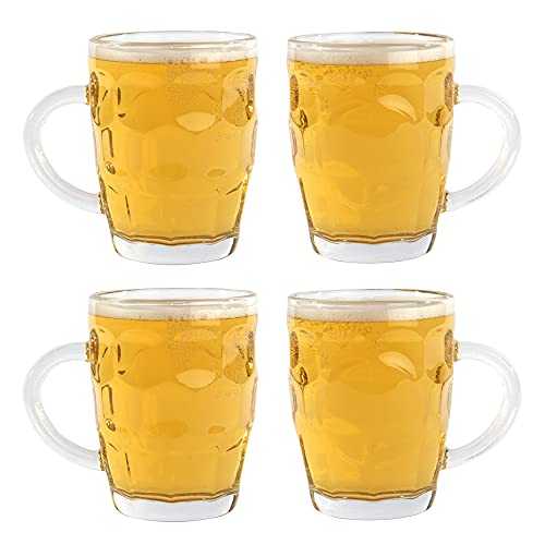 Glass Beer Tankards - Set of 4 | Old Fashioned Drinking Glasses | Perfect for Garden Bar & Home Drinking | Pint Size Tankards | M&W