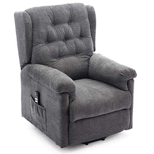 More4Homes BARNSLEY DUAL MOTOR ELECTRIC RISE RECLINER FABRIC ARMCHAIR ELECTRIC LIFT RISER CHAIR (Charcoal)