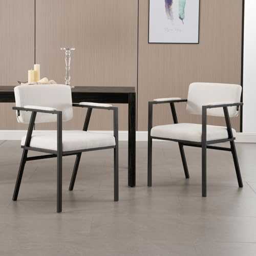 Wahson Linen Fabric Dining Chairs Set of 2 Kitchen Side Chairs with Black Metal Frame, Modern Leisure Chairs for Dining Room/Living Room, Beige