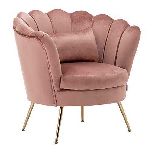 WamieHomy Armchair Velvet Upholstered Lotus Oyster Shell Occasional Tub Chair for Living Room Bedroom Reception Contemporary (Pink)