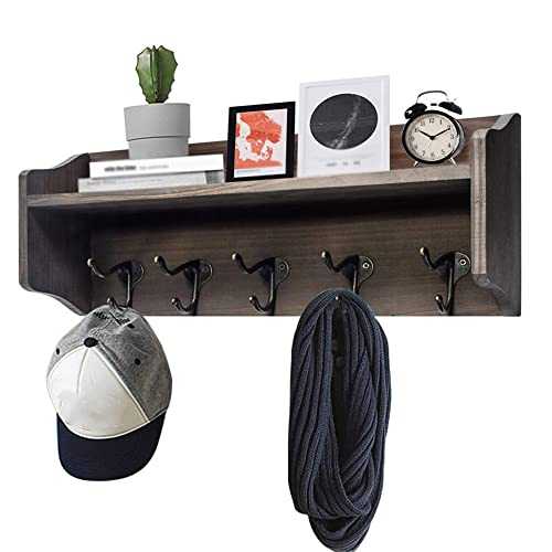 QHGao Wall Mount Floating Shelves with Metal Hooks, with 5 Key Hooks, Organize Storage Hang Decorative for Entryway Hallway Bedroom