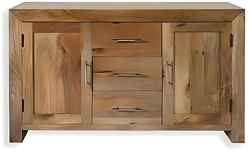 Oak and Pine Online Solid Indian Mango Sideboard Cupboard 2 Door 3 Drawer in Cube Petit Living Dining Room Furniture