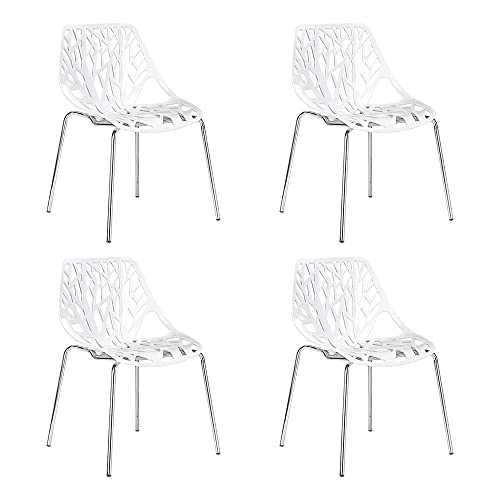 CangLong Modern Mid Century Plastic Shell Hollow Matal Legs Dining Chairs, 4 PCs Pack-Light, White 1