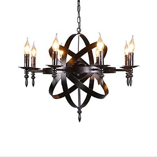 Medieval Pendant Round Candle Chandelier Ceiling Pendant Light Black Castle Style Wrought Iron Massive Size for a Living Room Hallway or Country House Chandelier ，Diameter 70cm
