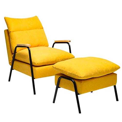 Reading Recliner with Footstool Occasional Chair Sofa Armchair Solid Metal Legs Linen Fabric Wingback Couches for Living Dining Room Bedroom Reception-Yellow